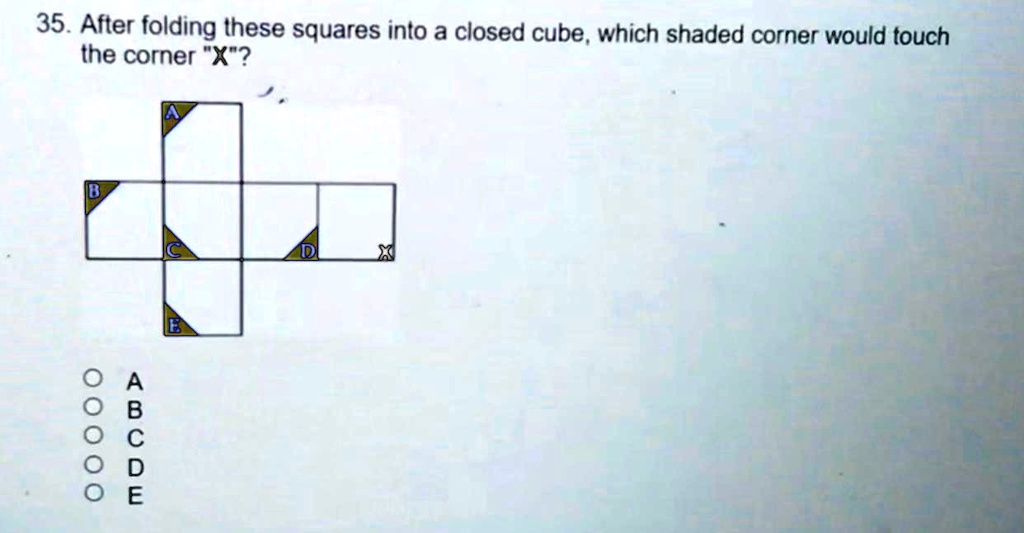 35 after folding these squares into a closed cube which shaded corner ...