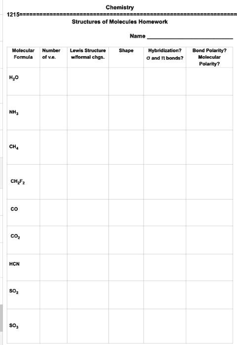 SOLVED:Chomistry 1215-=3 Structures of Moloculos Homowork Name ...