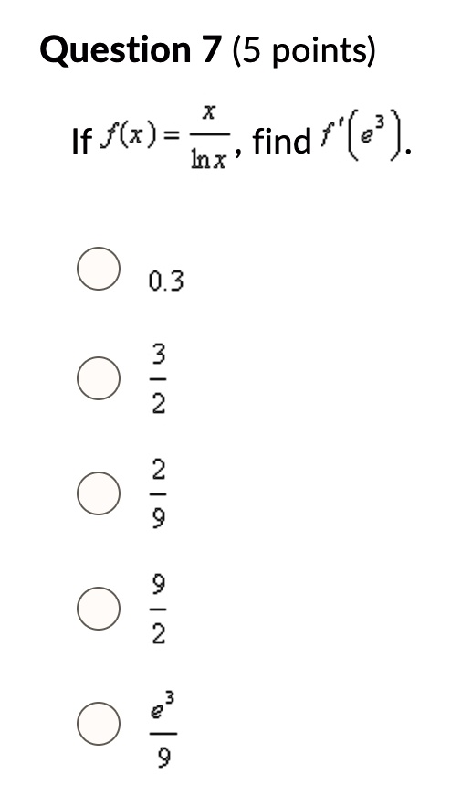 question 7 5 points if fx find e inx 03 0 2 0 2 3 19249