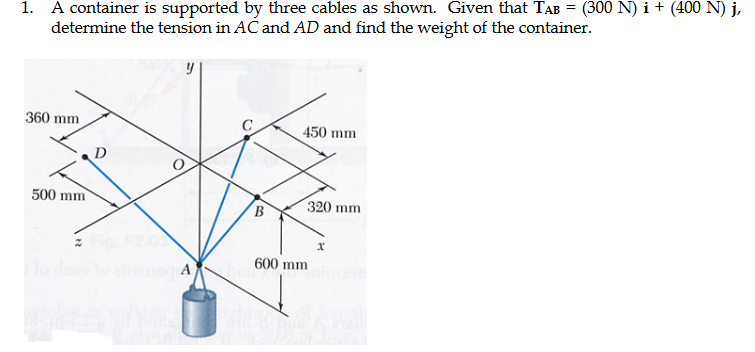 find ac ad and the weight of the container