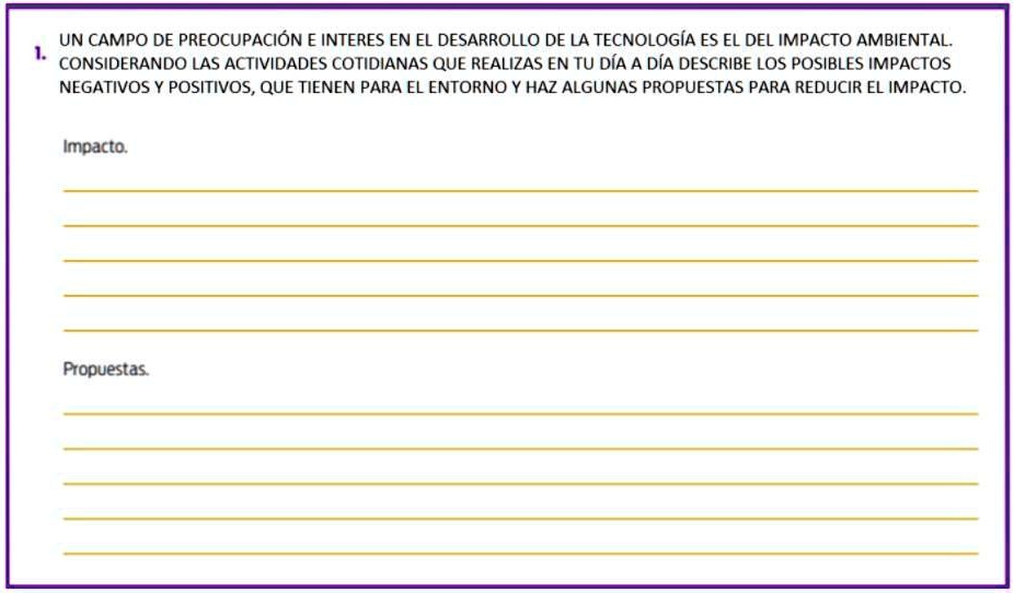 un campo de preocupacion e interes en el desarrollo de la tecnologia es el del impacto ambiental considerando las actividades cotidianas que realizas en tu dia a dia describe los posibles im 04334