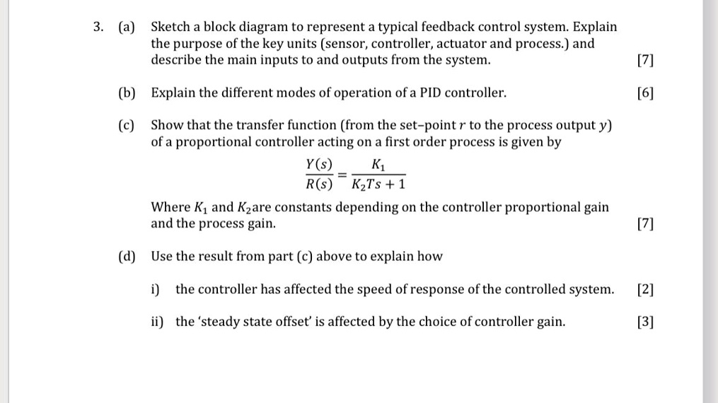 SOLVED: (a) Sketch a block diagram to represent a typical feedback ...