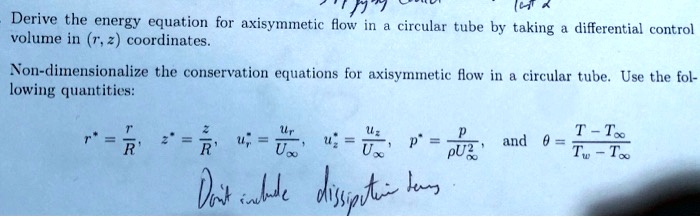SOLVED: Derive the energy equation for axisymmetric flow in a circular ...