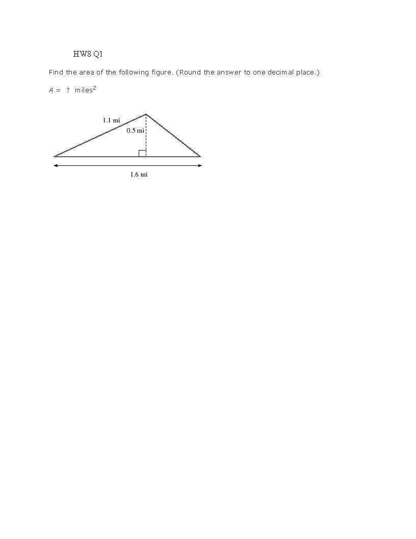 Find the area of the following figure. (Round the answer to one decimal place.)
A = ? miles²