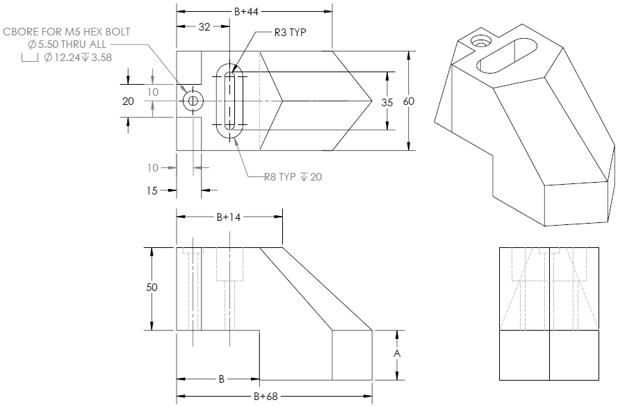 Dimensions With Typ SOLVED: SOLIDWORKS PART Build the following part. Report the mass in ...