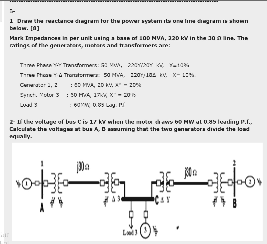 SOLVED: Draw the reactance diagram for the power system. Its one-line ...