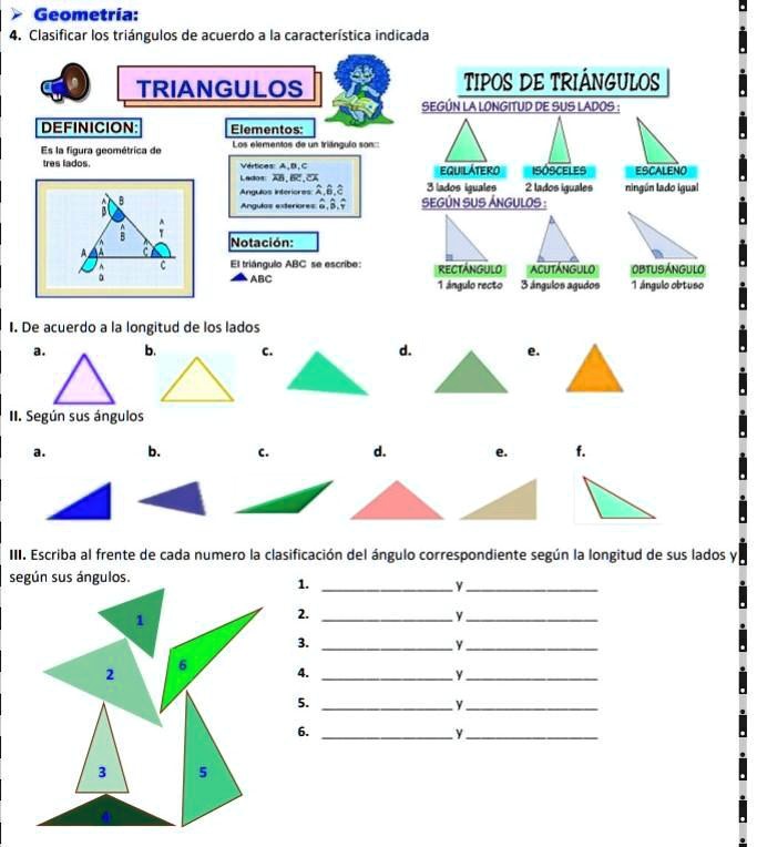 SOLVED: 4.Clasificar los triángulos de acuerdo a la característica ...