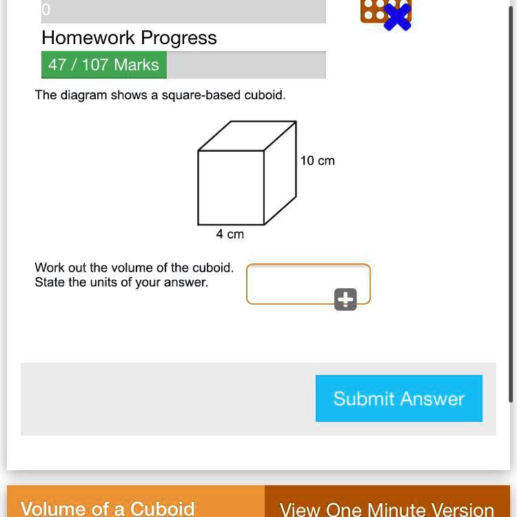 Homework Progress 47 / 107 Marks The diagram shows a square-based ...