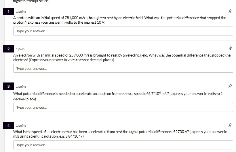 SOLVED: 1 point A proton with an initial speed of 781,000 m/s is ...