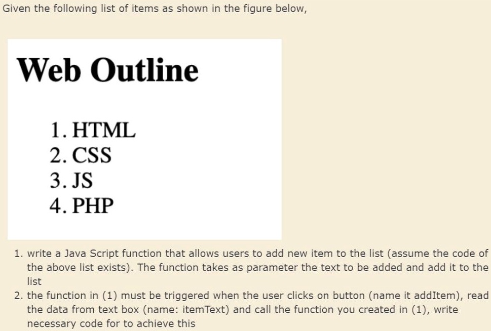 SOLVED: Given the following list of items as shown in the figure below ...