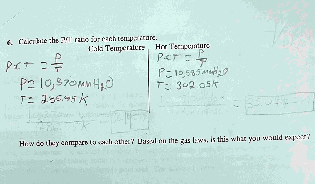 SOLVED: Based on the given information, calculate the (P)/(T) ratio for ...