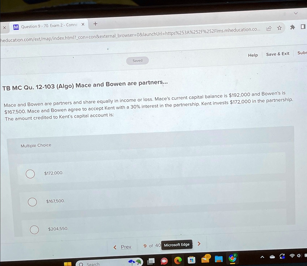 SOLVED: Question 9-70. Exam 2-Connect heducation.com/ext/map/index.html ...