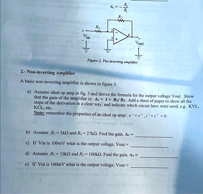 A=̌ -(R)/(R) 2.- Non-inverting Amplifier A basic non-inverting ...