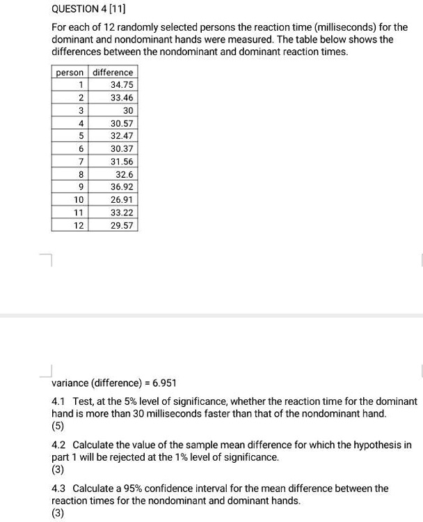 SOLVED Texts QUESTION 4 [11] For each of 12 randomly selected persons