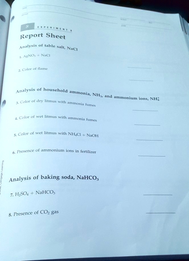 SOLVED Report Sheet Analysis of table salt; Nacl AENO1 NACI Color ot
