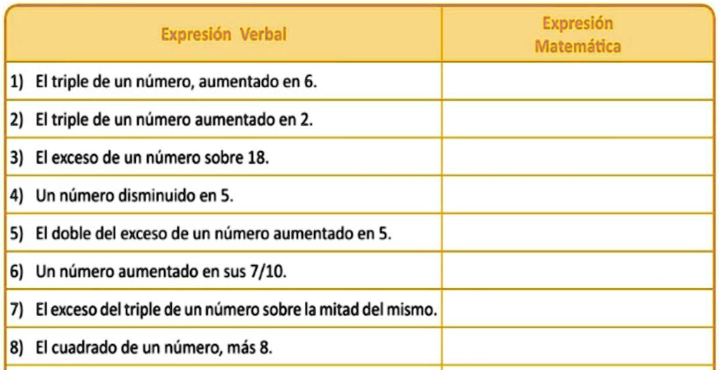 SOLVED: ayuda plis explicación. Expresión Matemática Expresión Verbal 1