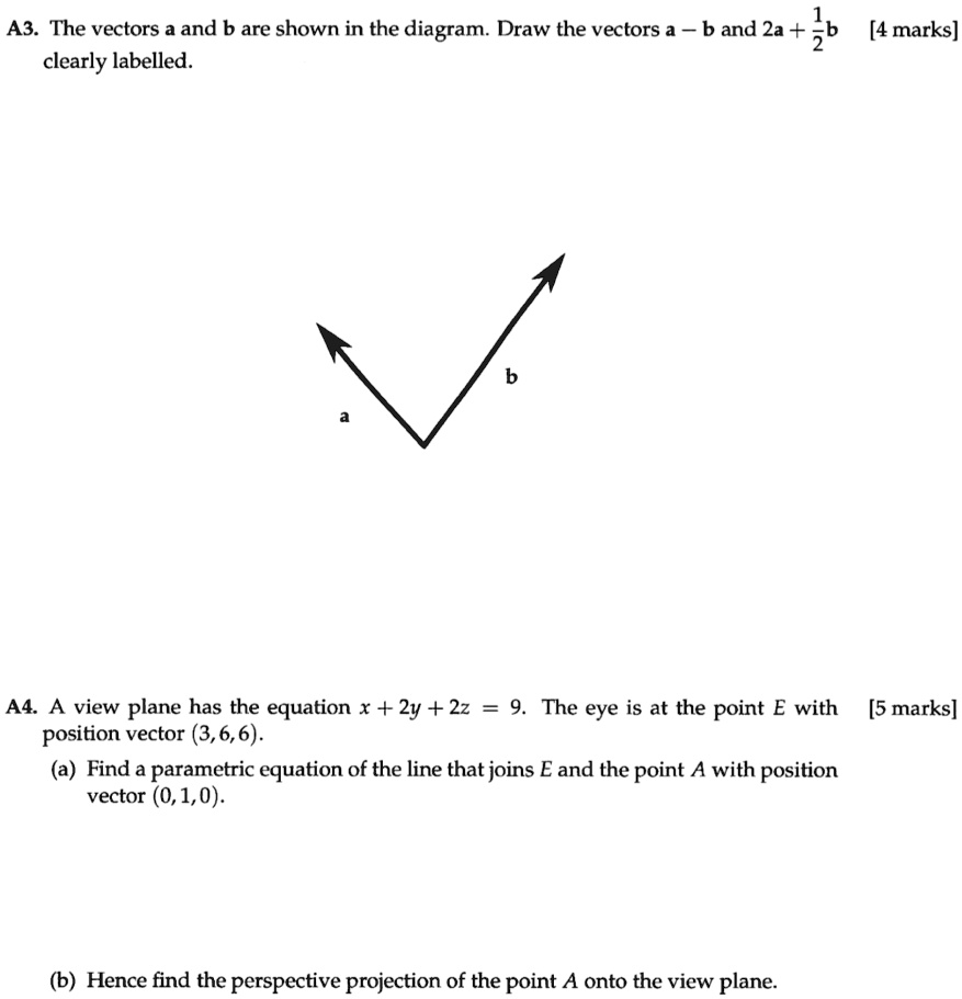 SOLVED: A3. The vectors a and b are shown in the diagram. Draw the ...