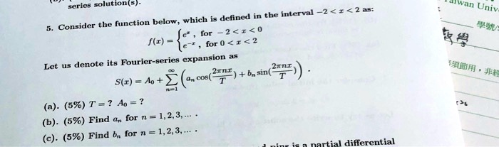 Solved Series Solution E Interval 2 I 2 As Function Below Which Defined Consider The 2 I F R 5 For 1 2 Us Denote Its Fourier Series Expansion Let Cus