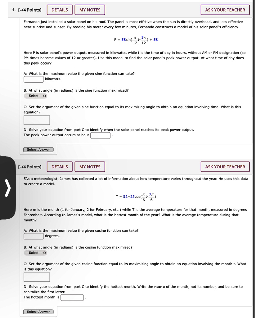 1 4 points details my notes ask your teacher fernando just installed a solar panel on his roof the panel is most effctive when the sun is directly overhead and less effective near sunrise an 72285