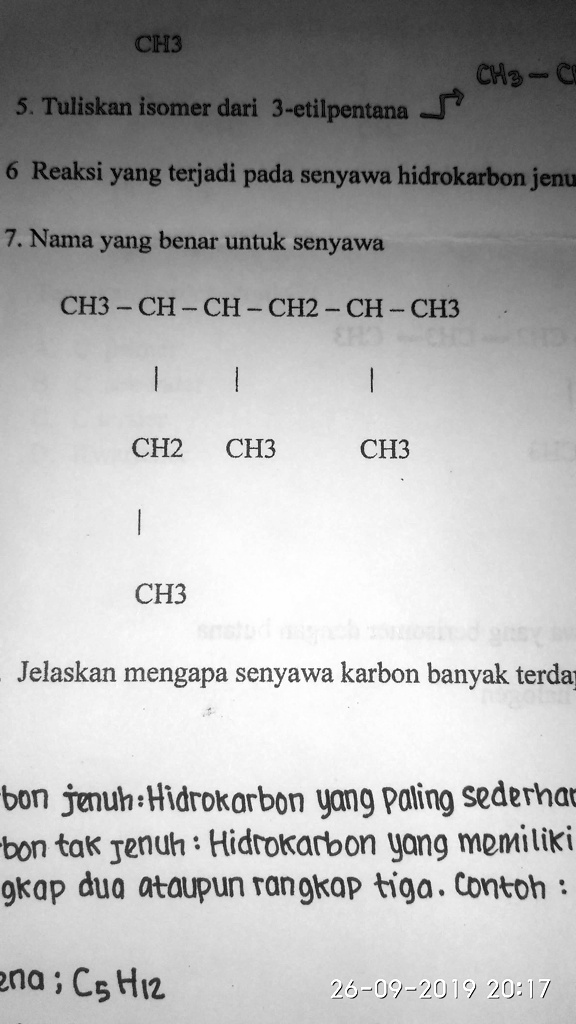 Solved Nama Yang Benar Untuk Senyawa Dibawah Ch3 Chg I 5 Tuliskan Isomer Dari 3 Etilpentana 