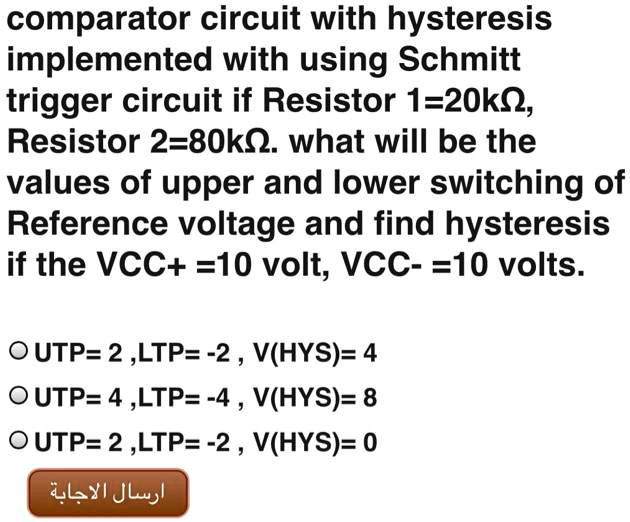 SOLVED Comparator circuit with hysteresis implemented using Schmitt