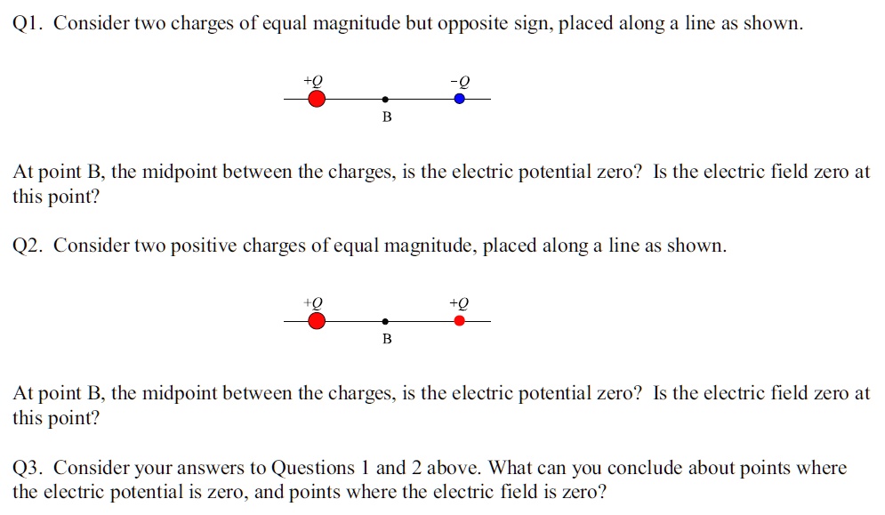 Q1. Consider two charges of equal magnitude but opposite sign; placed