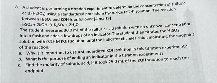 SOLVED: Texts: H2SO4 + 2KOH → K2SO4 + 2H2O of the reaction. Find the ...