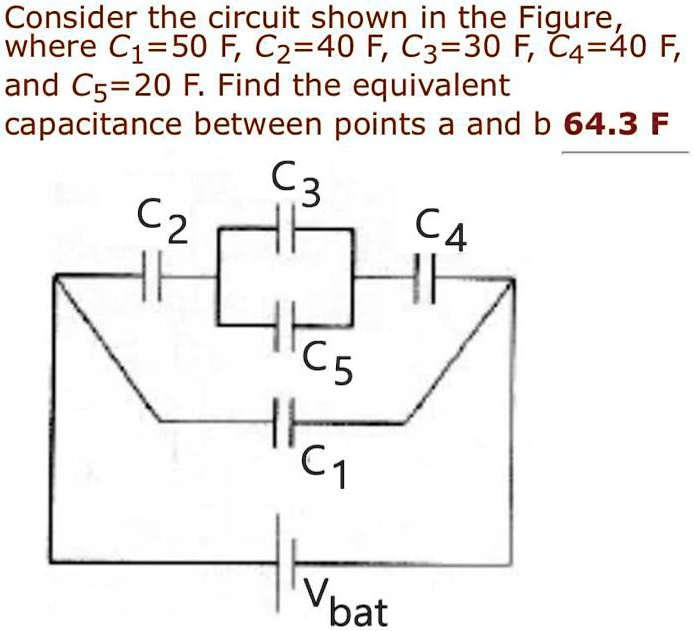 SOLVED: Consider the circuit shown in the Figure where C1=50 F; C2-40 F ...
