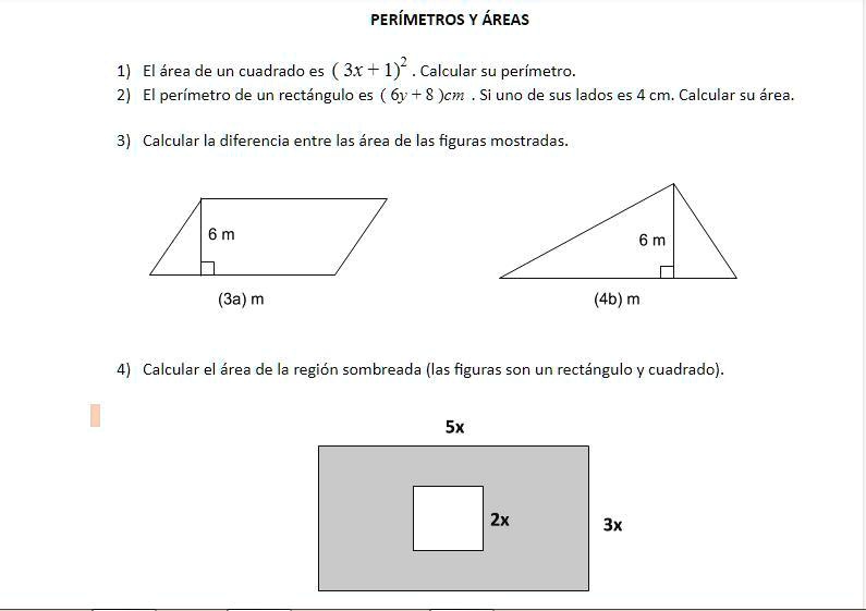 SOLVED: Ayudaa es para hoy :) PERíMETROS Y ÁREAS Elárea de un cuadrado ...