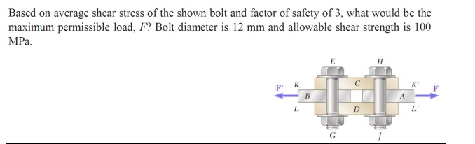 SOLVED: Based on average shear stress of the shown bolt and factor of ...