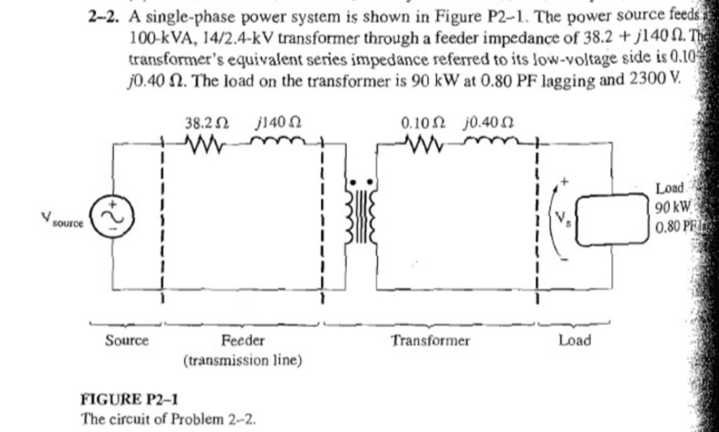 SOLVED: 2–2. A single-phase power system is shown in Figure P2-1. The ...