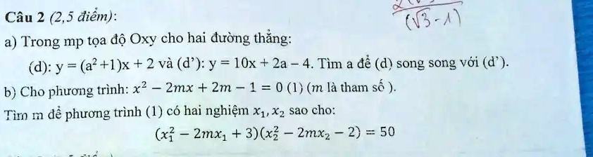 Solved Ciu 2 2 5 Diem A Trong Máº·t Pháº³ng Tá A Ä‘á™ Oxy Cho