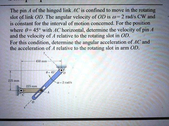 SOLVED: The pin A of the hinged link AC is confined to move in the ...