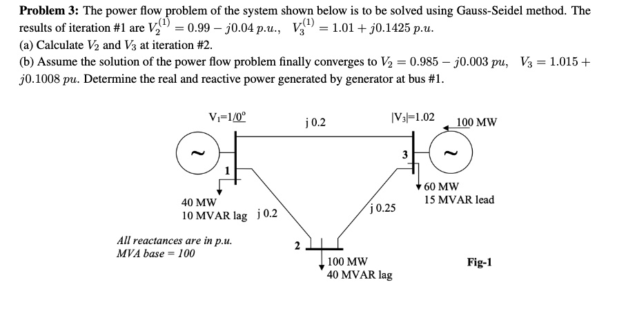 SOLVED: Problem 3: The power flow problem of the system shown below is ...