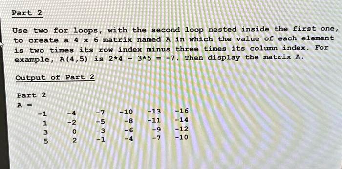 Matrix Numbers Loop