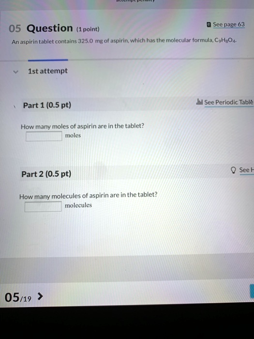 SOLVED Text Page 63 Question (1 point) An aspirin tablet contains