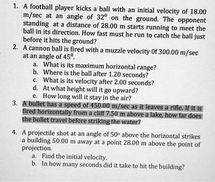 SOLVED A football player kicks a ball with an initial velocity of 18.