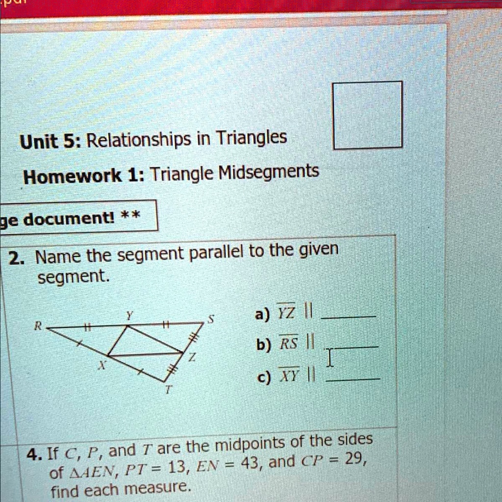 unit 5 homework 1 triangle midsegments