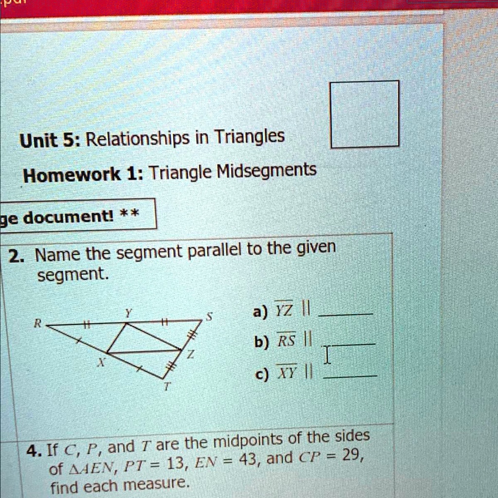 Solved Name The Segment Parallel To The Given Segment For 2 Unit 5 Relationships In 4172