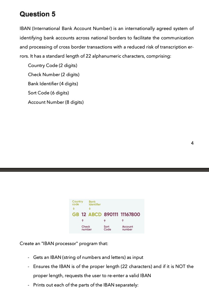 SOLVED Question 5 IBAN (International Bank Account Number) is an