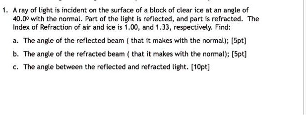 SOLVED: A ray of light is incident on the surface of a block of clear ...