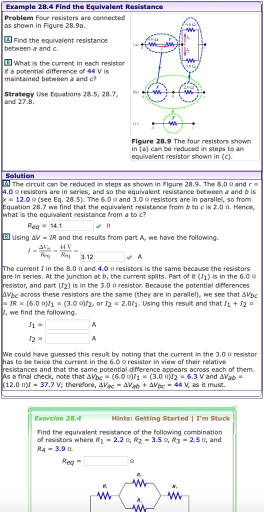 SOLVED Example 28.4 Find the Equivalent Resistance Problem Four