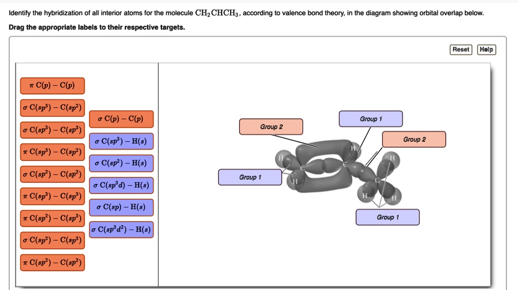 Solved Identify The Hybridization Of All Interior Atoms For The Molecule Ch Chchz According To Valence Bond Theory In The Diagram Showing Orbital Overlap Below Drag The Appropriate Labels To Their Respective Targets Reset