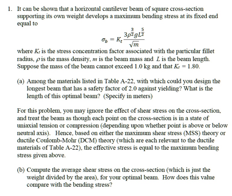 SOLVED: 1. It can be shown that a horizontal cantilever beam of square ...