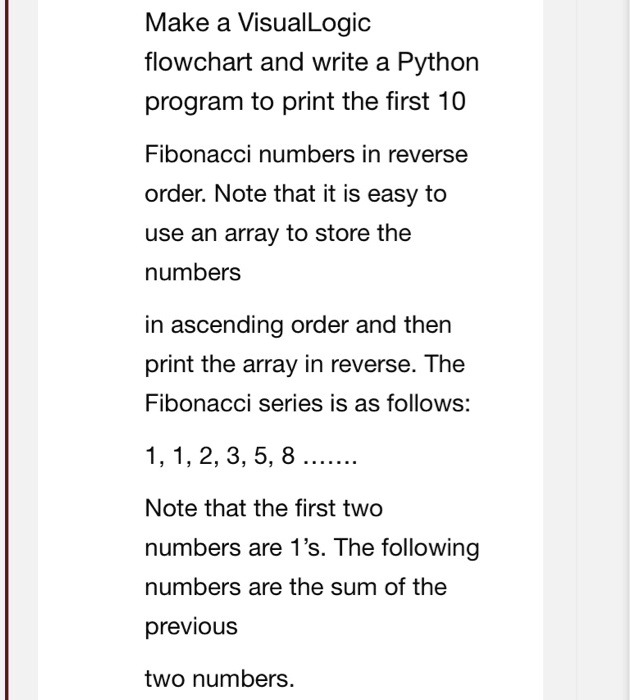 SOLVED: Make a flowchart and write a Python program to print the first ...