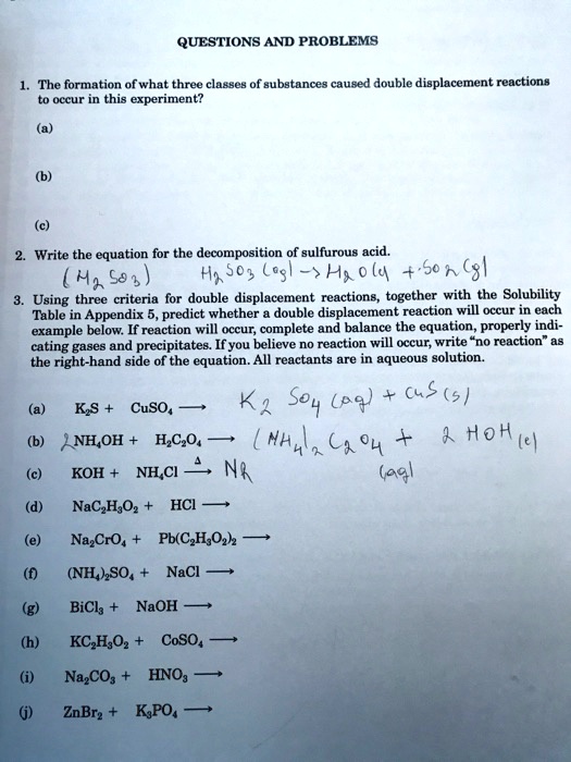 experiment 10 double displacement reactions answers