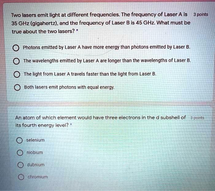 SOLVEDTwo lasers emit light at different frequencies. The frequency of