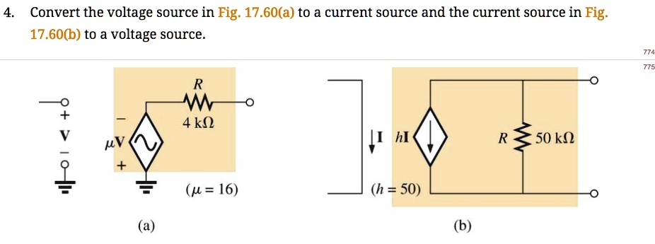 SOLVED: Convert the voltage source in Fig. 17.60(a) to a current source ...