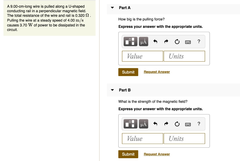 SOLVED A 9.00cmlong wire is pulled along Ushaped conducting rail in