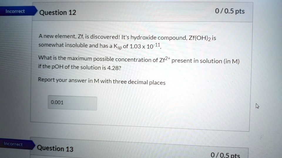 SOLVED A new element Zf is discovered! Its hydroxide compound, Zf(OH)2